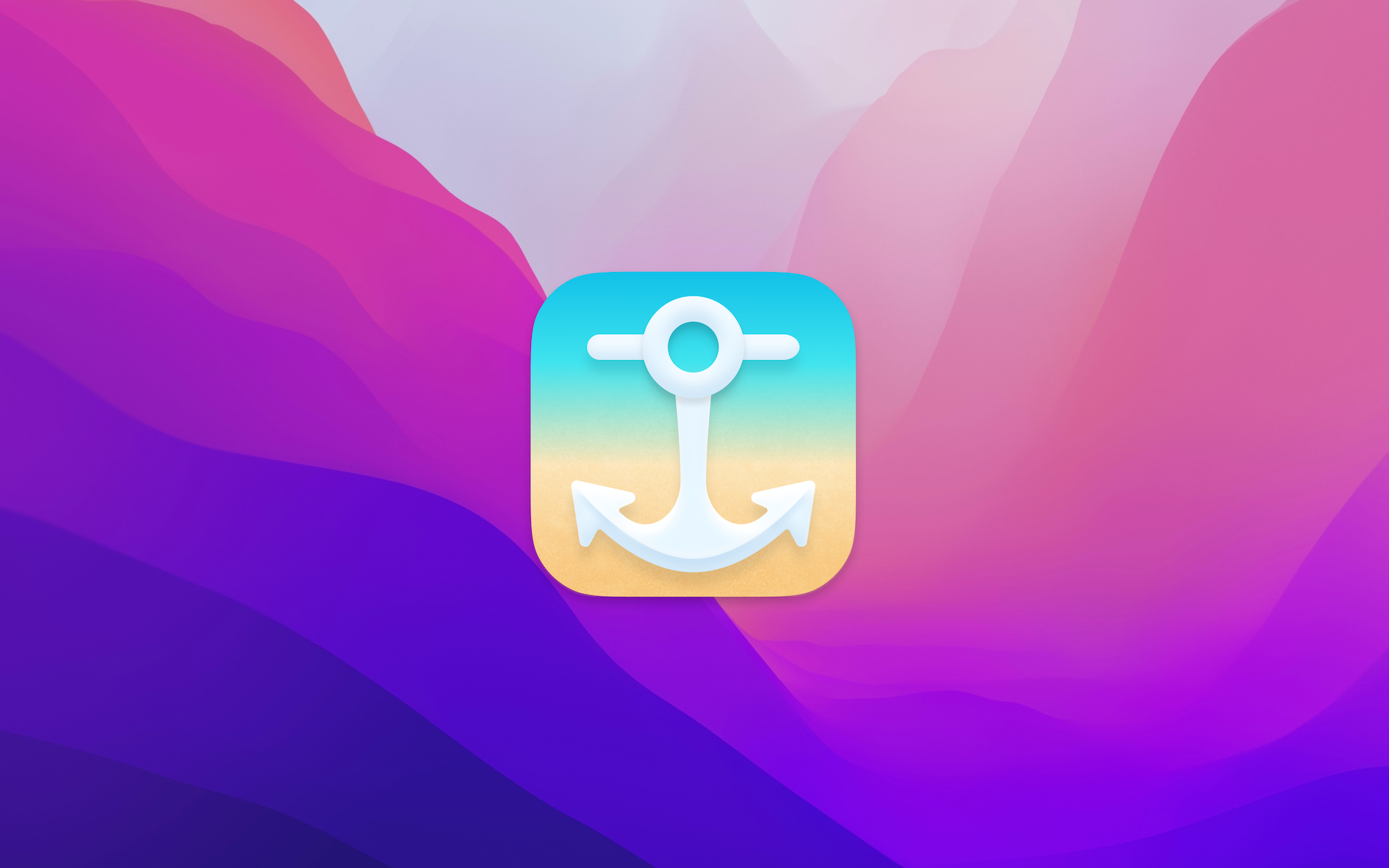 Shiplog's app icon (a white anchor on top of a blue-to-yellow gradient), displayed on top of the macOS Monterey background.