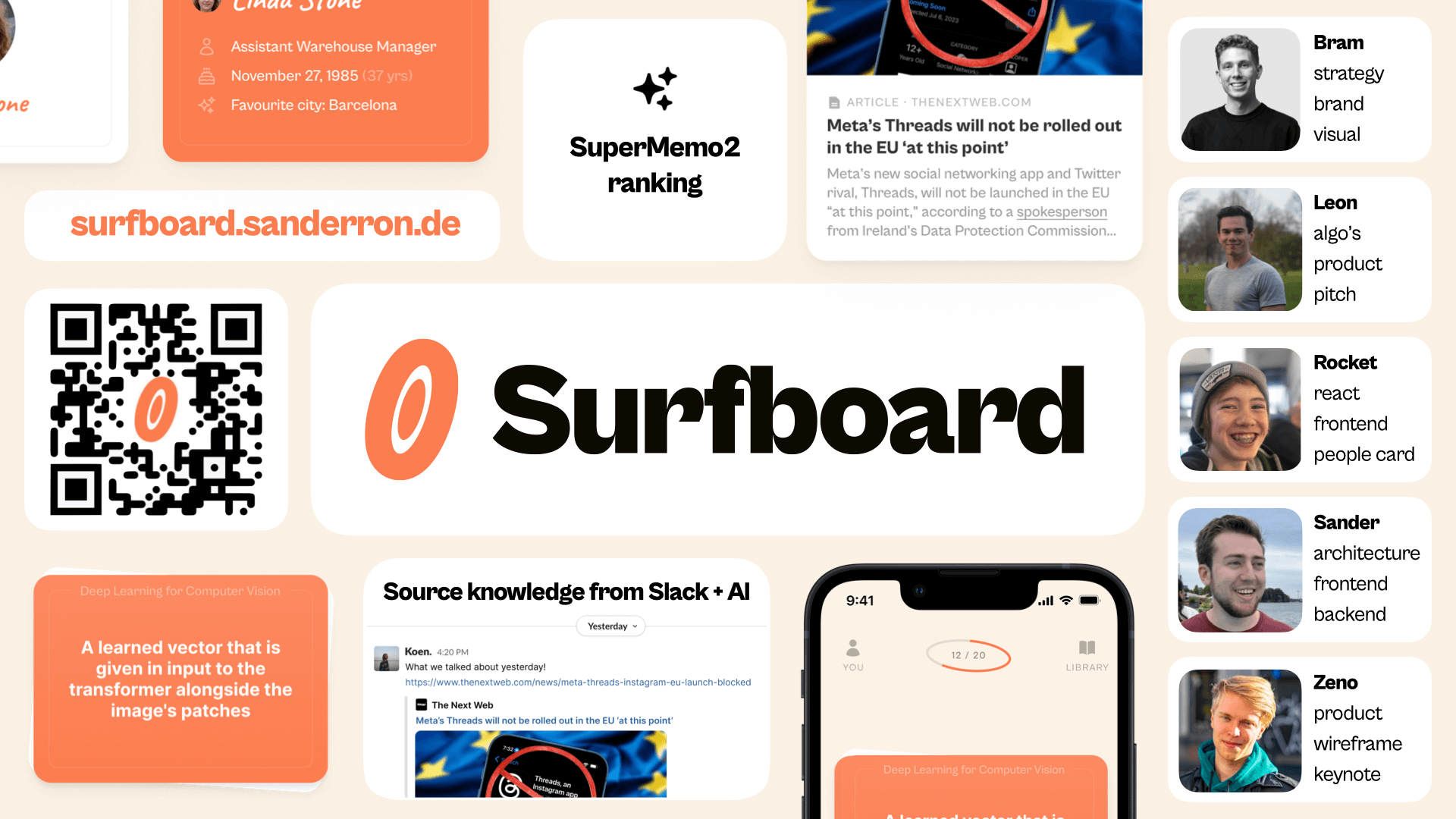 The overview slide for Surfboard: in the middle, the Surfboard logo (an orange overal in the middle of a white oval) is shown next to the Surfboard word mark.